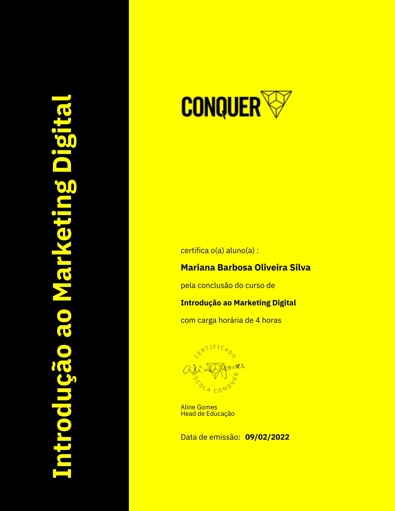 Certificado de Introdução ao Marketing Digital